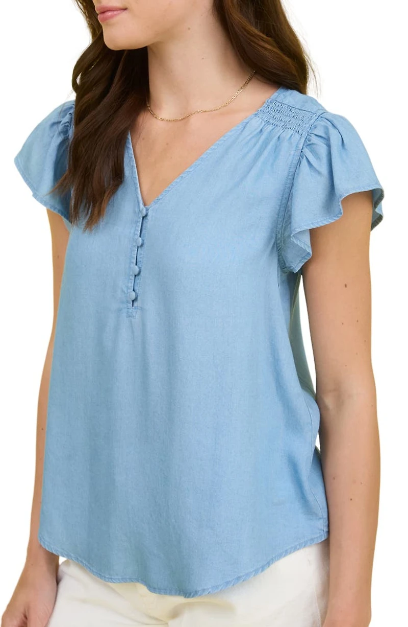 Flutter Sleeve Chambray Top