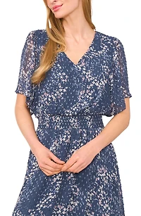 Floral Semisheer Smocked Waist Handkerchief Hem Maxi Dress