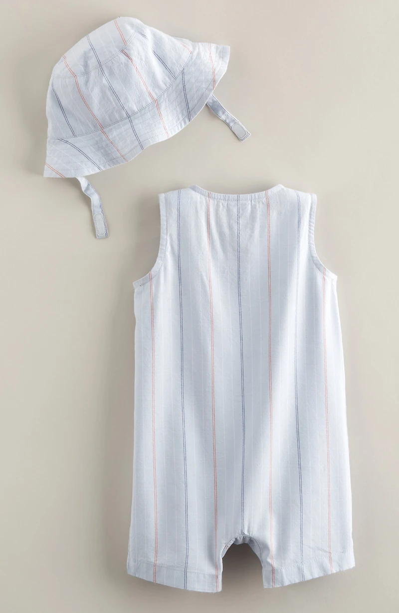 Print Henley Romper & Hat Set