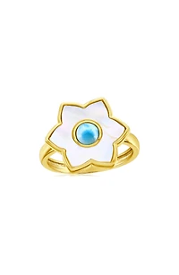 Larimar & Mother-of-Pearl Flower Ring