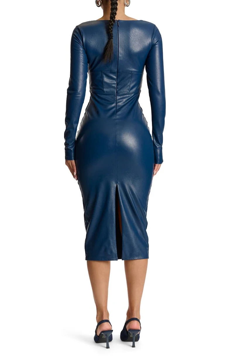 Down to the Corset Long Sleeve Faux Leather Dress