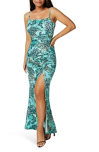 Ruched High Slit Maxi Dress