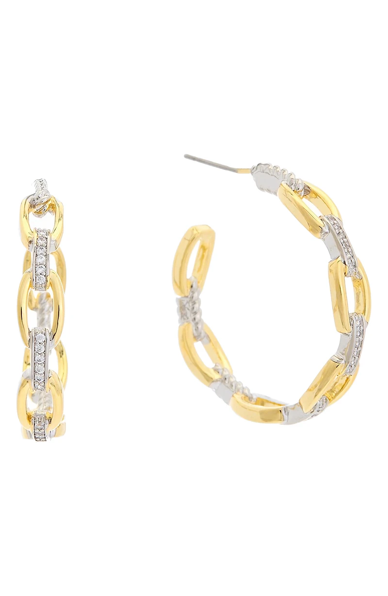 Two-Tone Cubic Zirconia Chain Hoop Earrings