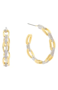 Two-Tone Cubic Zirconia Chain Hoop Earrings