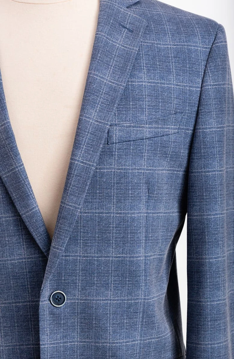 Blue Plaid Knit Sport Coat