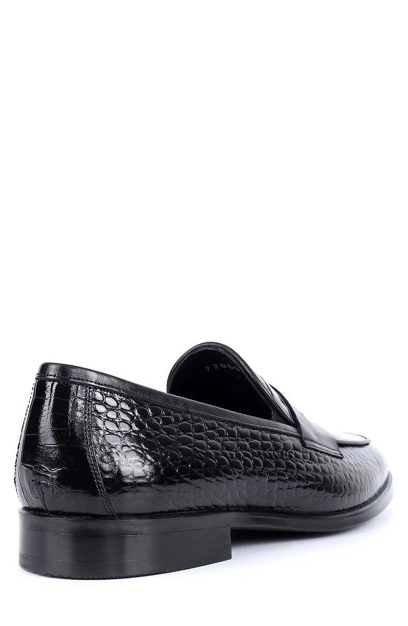 Carmine Croc Embossed Penny Loafer