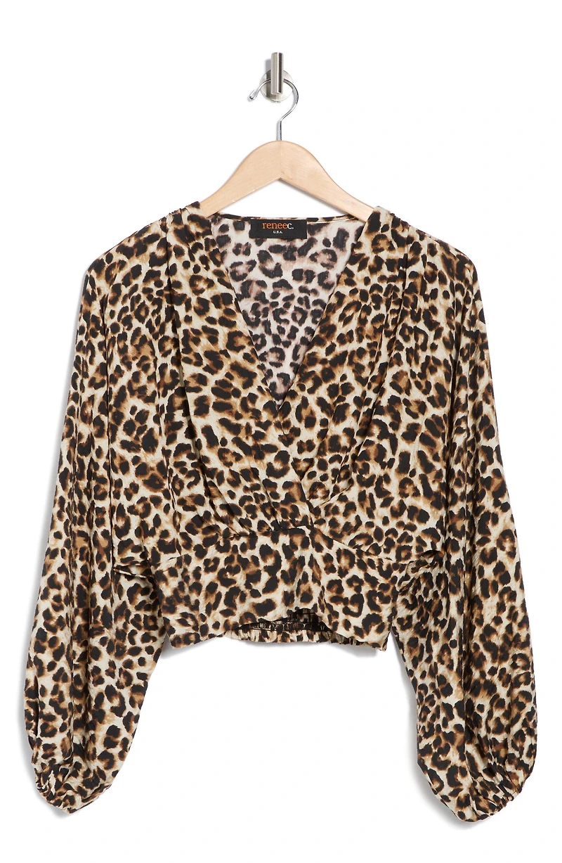 Leopard Smock Surplice Long Sleeve Top