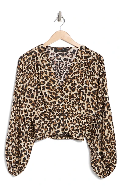 Leopard Smock Surplice Long Sleeve Top