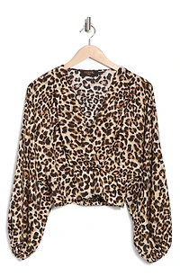 Leopard Smock Surplice Long Sleeve Top