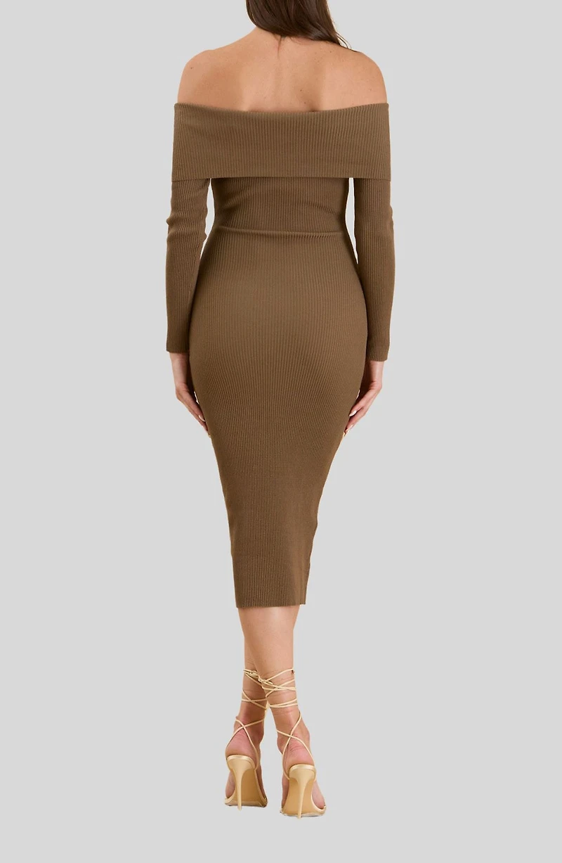 Off the Shoulder Midi Sweater Dress