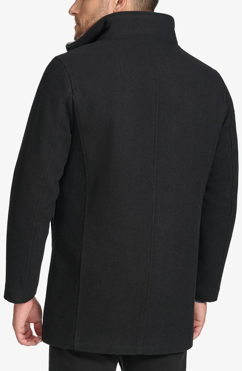 Walking Wool Blend Coat with Faux Fur Trim