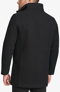 Walking Wool Blend Coat with Faux Fur Trim