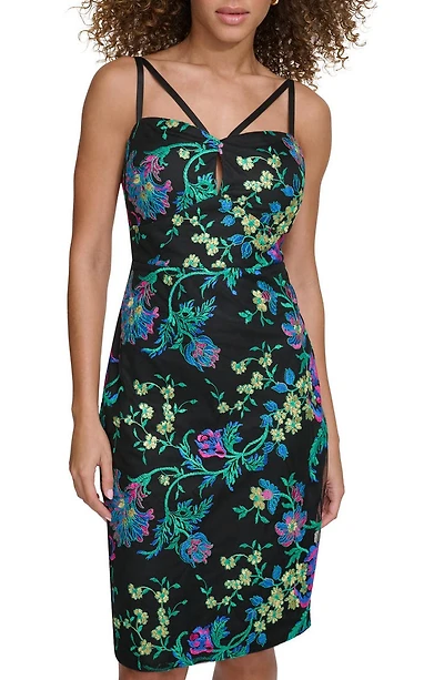 Floral Embroidered Mesh Sheath Dress