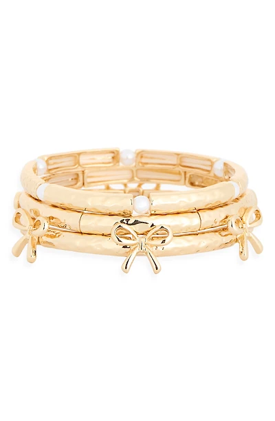 3-Pack Bow & Faux Pearl Bracelet Set