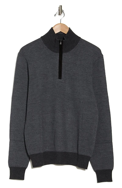 Merino Wool Two-Tone Twill Quarter-Zip Pullover