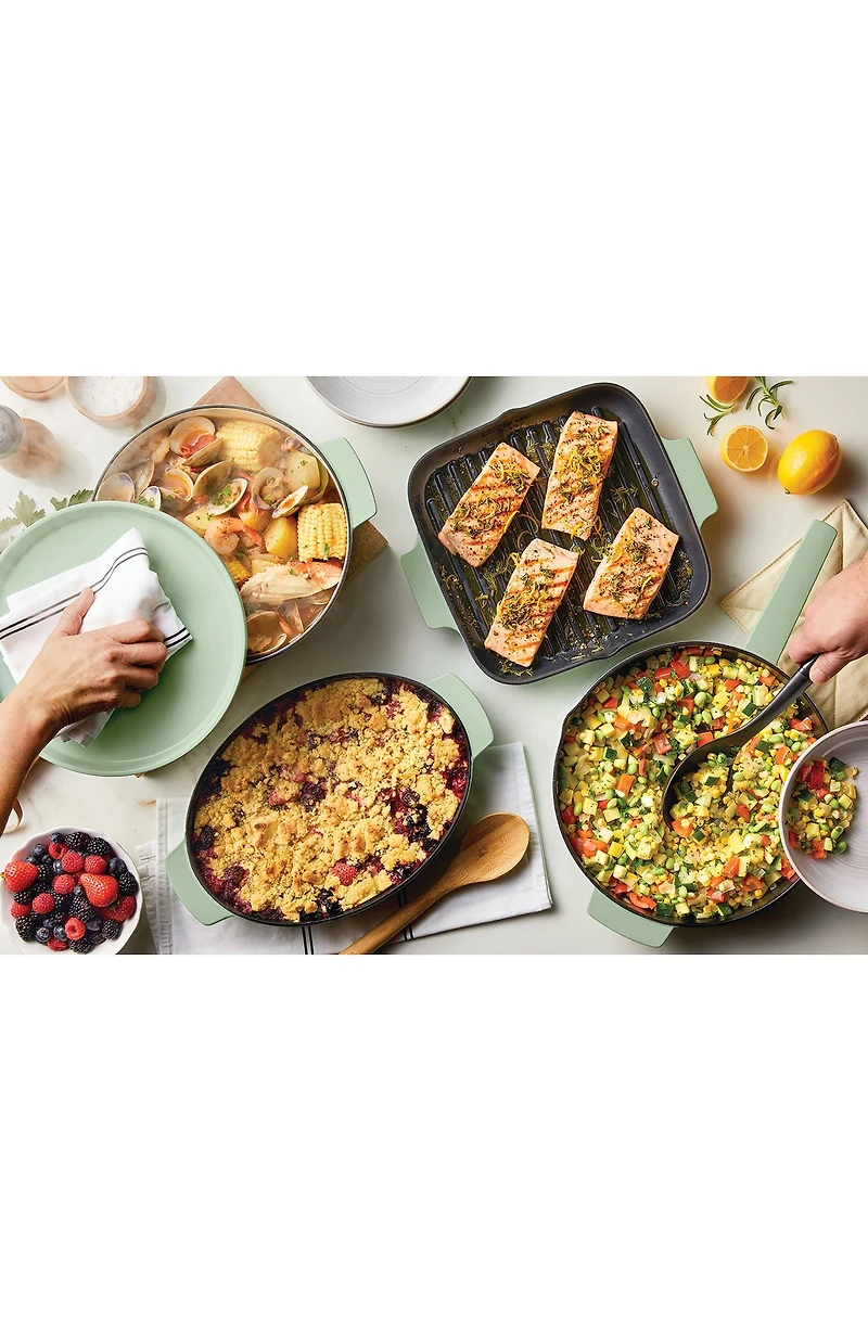 Enamel 11-Inch Grill Roasting Cast Iron Pan