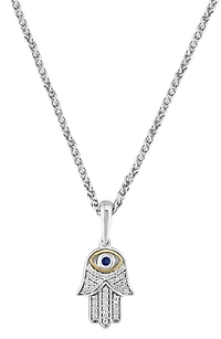 Sapphire & Diamond Hamsa Hand Pendant Necklace - 0.14ct.
