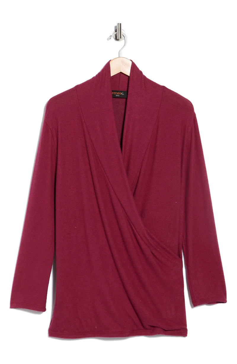 Surplice V-Neck Long Sleeve Brushed Knit Top