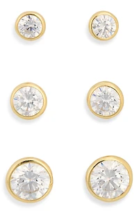 Set of 3 Bezel Stud Earrings
