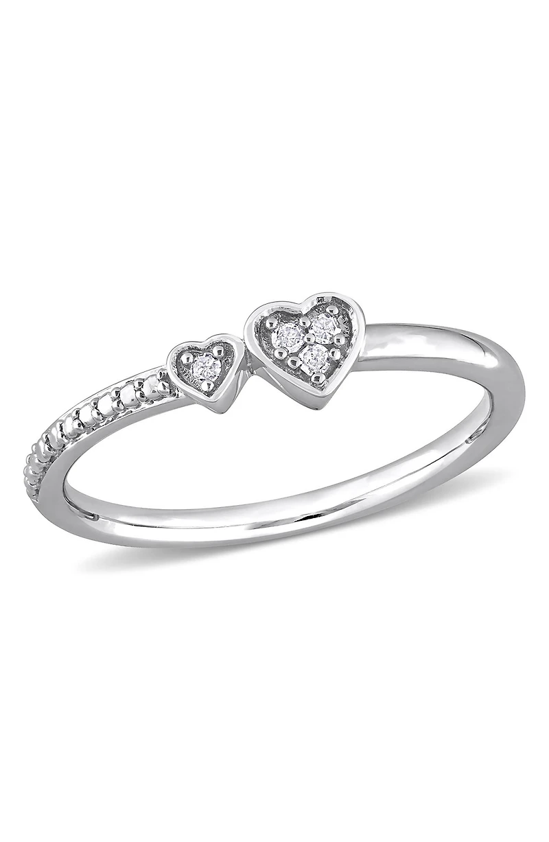 Sterling Silver Diamond Double Heart Ring - 0.04 ctw.