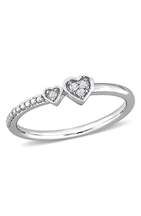 Sterling Silver Diamond Double Heart Ring - 0.04 ctw.