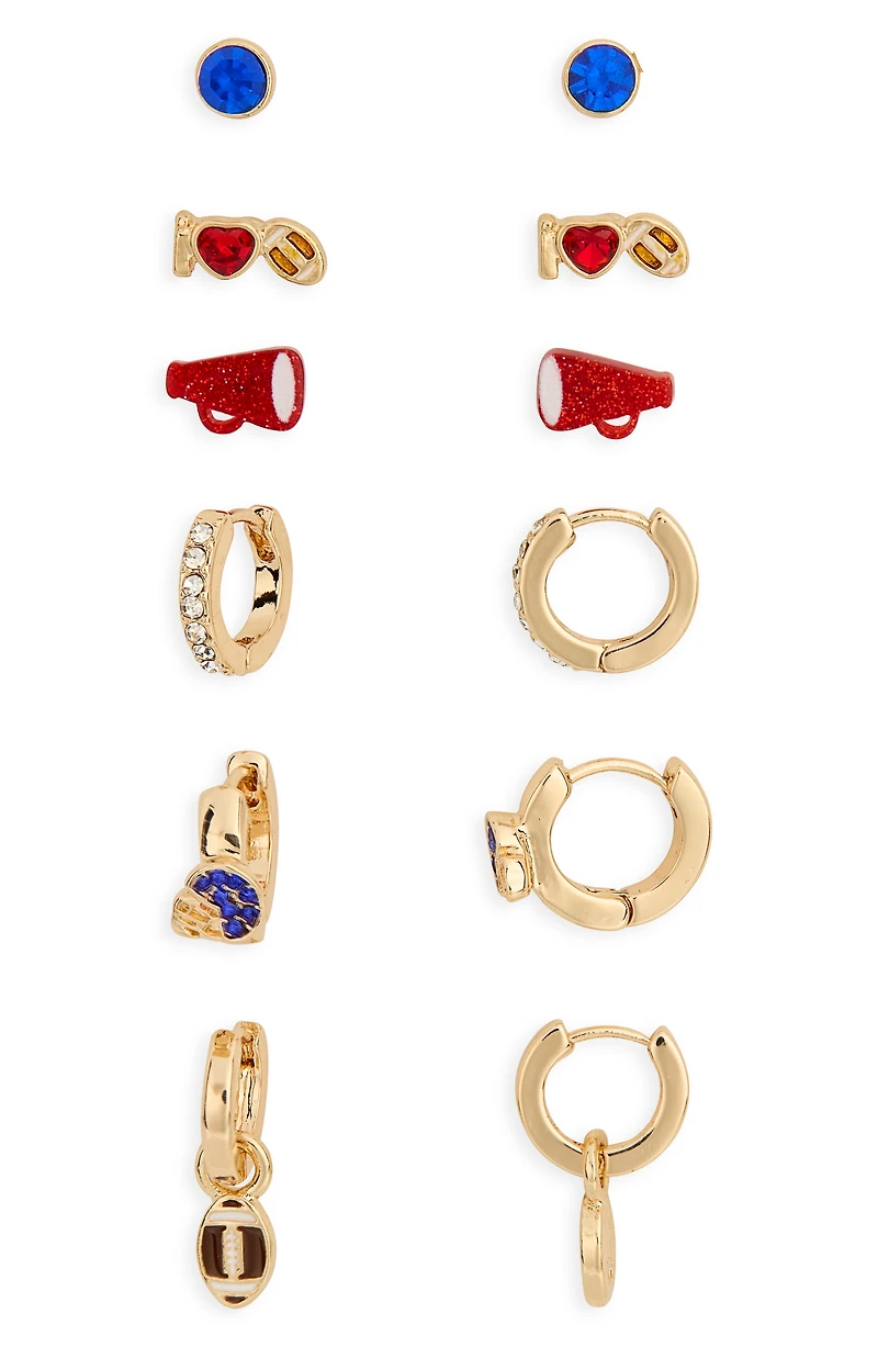 Set of 6 Football Stud Earrings