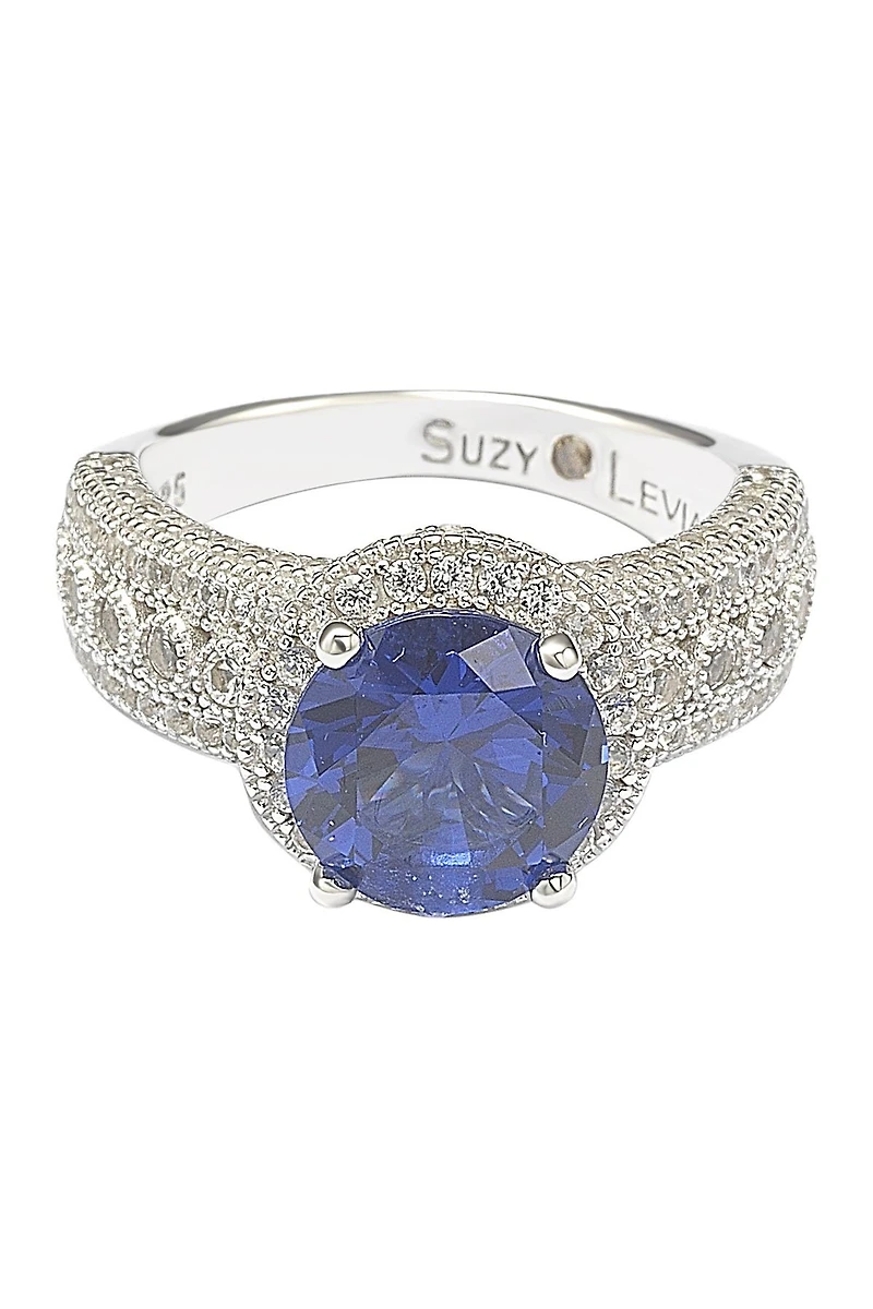 Sterling Silver Round-Cut Blue Sapphire & Diamond Accent Ring - 0.02 ctw