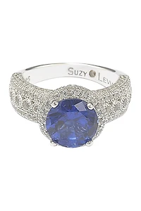 Sterling Silver Round-Cut Blue Sapphire & Diamond Accent Ring - 0.02 ctw