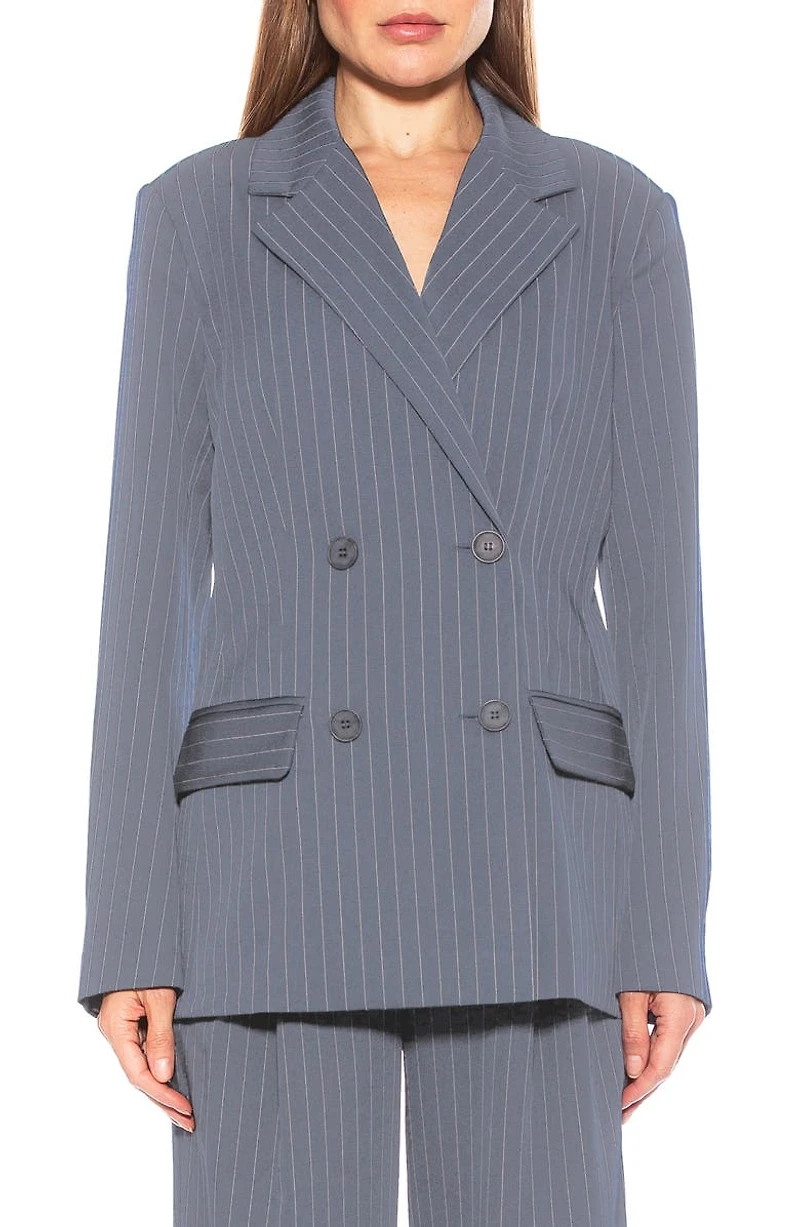 Indigo Oversize Pinstripe Double Breasted Blazer