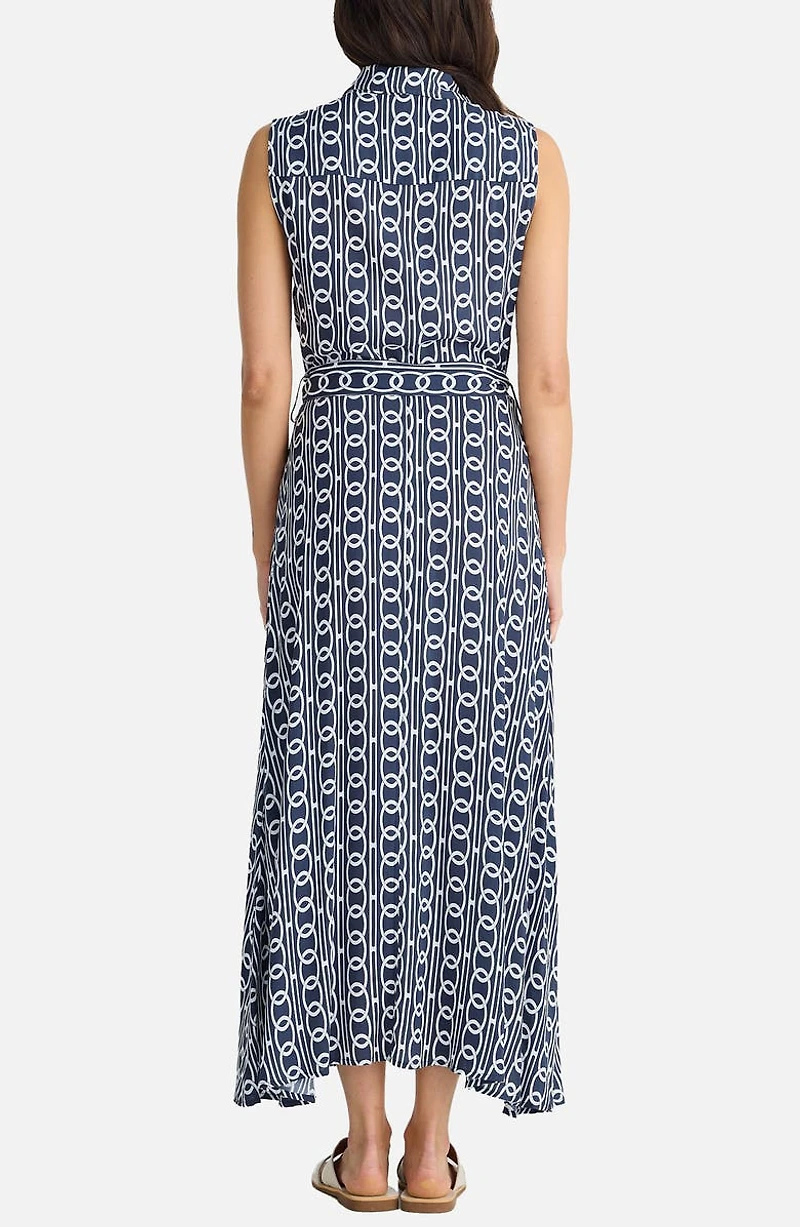Rossellini Print Sleeveless Tie Waist Shirtdress
