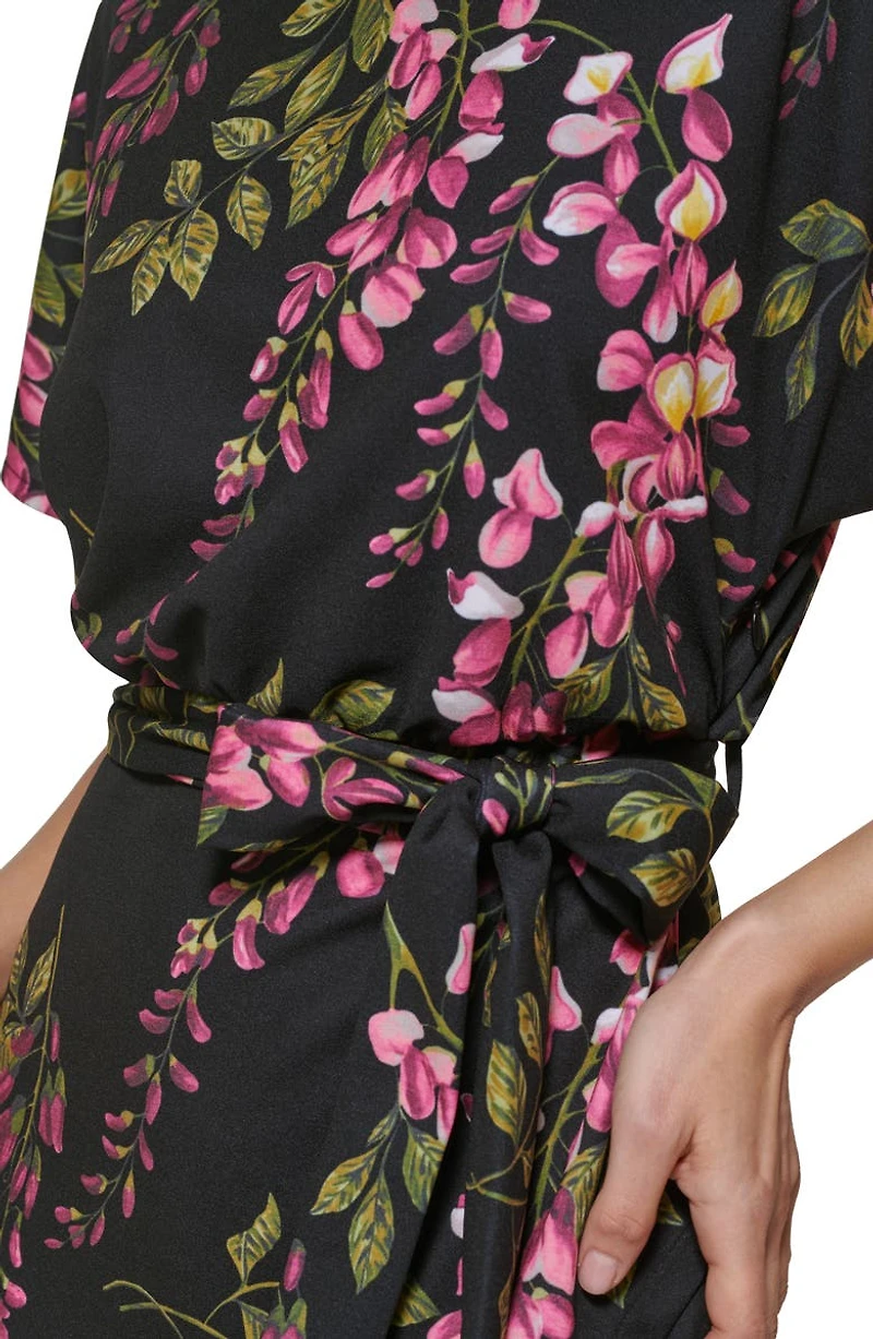 Boatneck Floral Print Dress