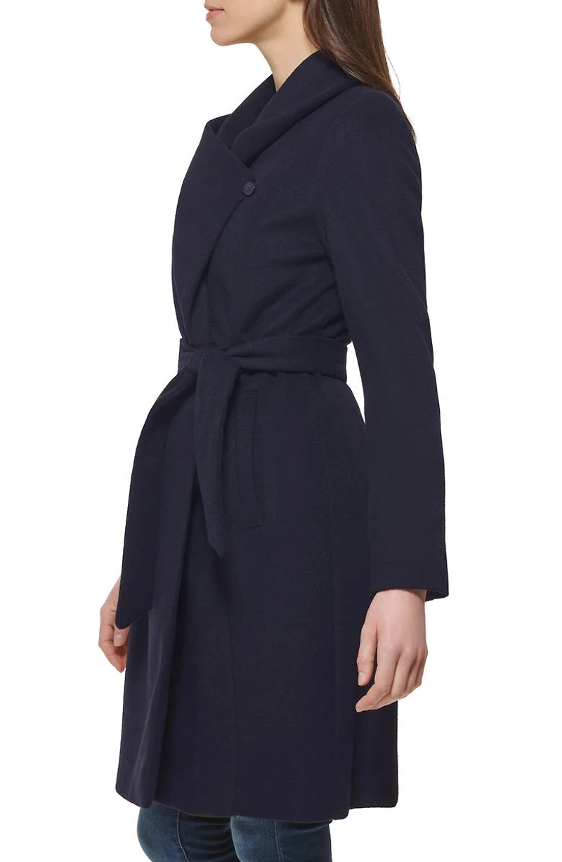 Slick Wool Blend Wrap Coat