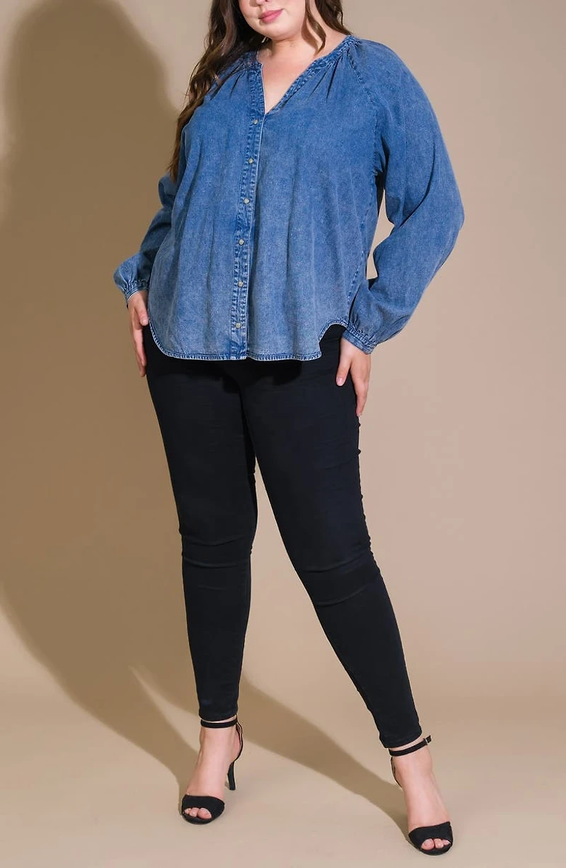 Long Sleeve Washed Denim Top