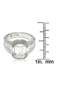 Sterling Silver Emerald-Cut & Round-Cut Cubic Zirconia Engagement Ring