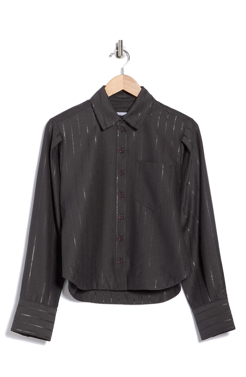 Estrella Sequin Stripe Button-Up Shirt