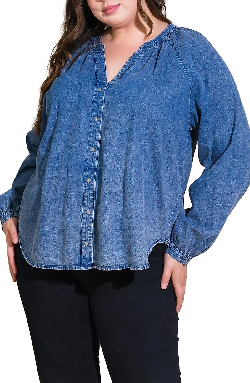 Long Sleeve Washed Denim Top