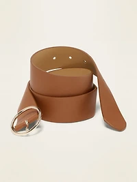 Wide Ring-Buckle Faux-Leather Belt For Women (1 1/2")