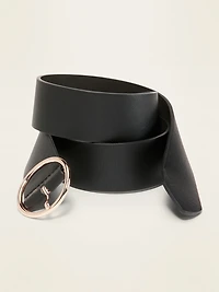 Wide Ring-Buckle Faux-Leather Belt For Women (1 1/2