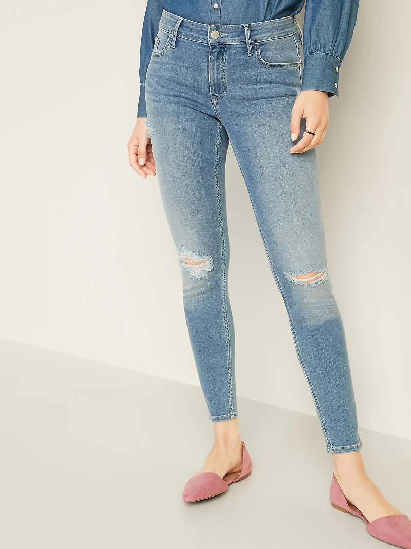 Mid-Rise Distressed Rockstar Super Skinny Jeans for Women