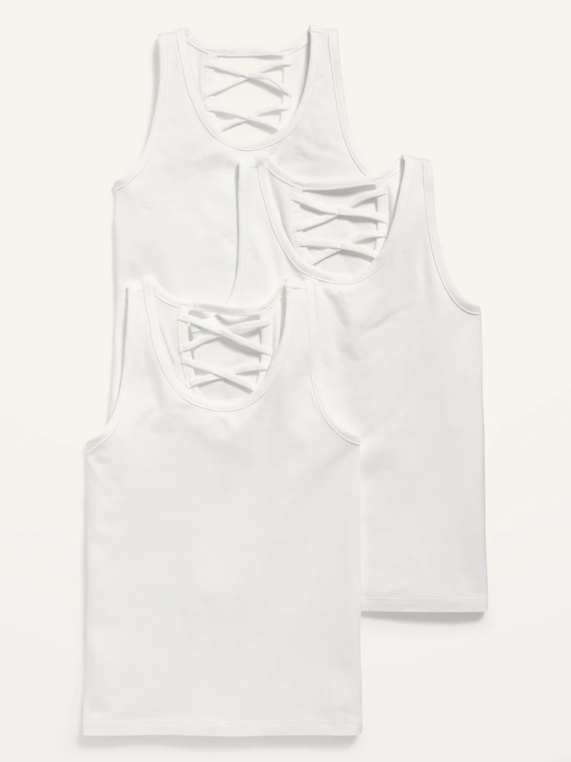 Solid Lattice-Back Tank Top 3-Pack for Girls