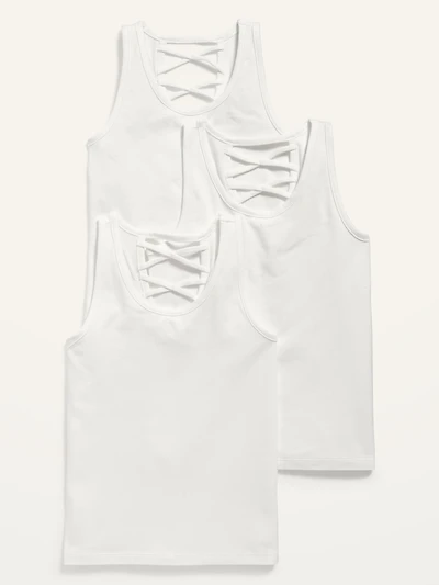 Solid Lattice-Back Tank Top 3-Pack for Girls