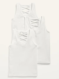 Solid Lattice-Back Tank Top 3-Pack for Girls