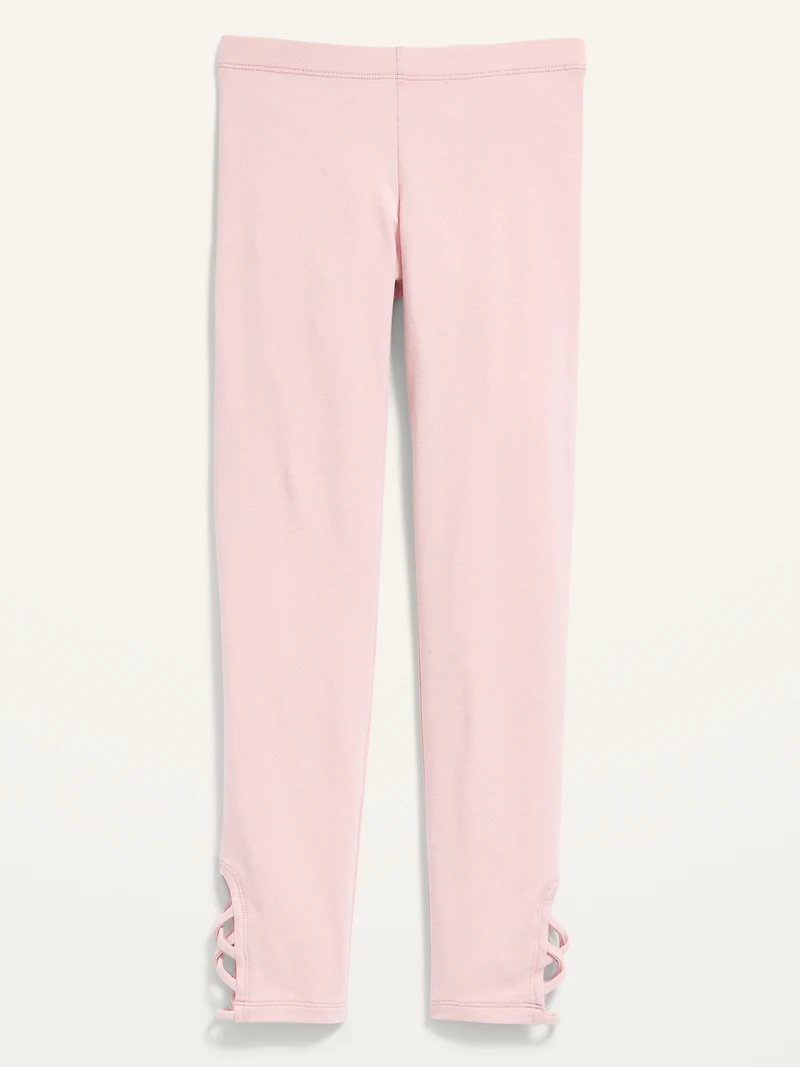 Built-In Tough Full-Length Lattice-Hem Leggings for Girls