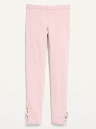 Built-In Tough Full-Length Lattice-Hem Leggings for Girls