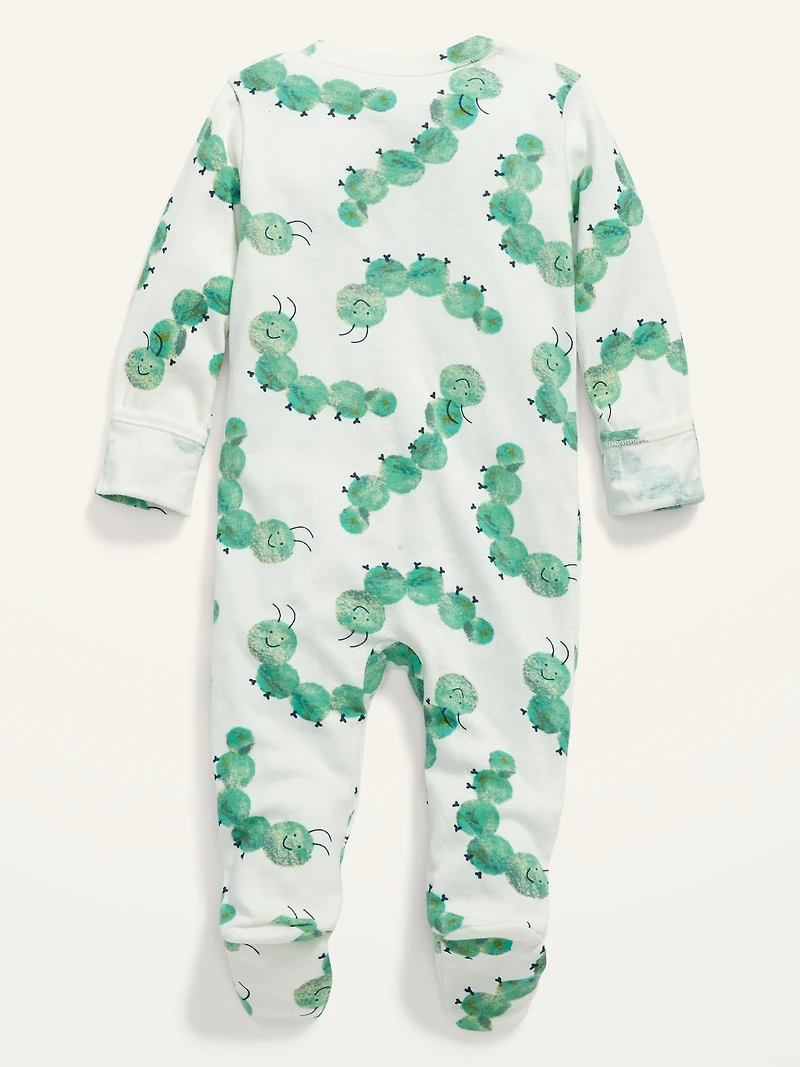 Unisex Caterpillar Print Sleep & Play 2-Way Zip Footed One-Piece for Baby