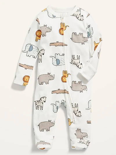 Unisex Animal-Print 2-Way-Zip Sleep & Play Footed One-Piece for Baby