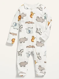 Unisex Animal-Print 2-Way-Zip Sleep & Play Footed One-Piece for Baby