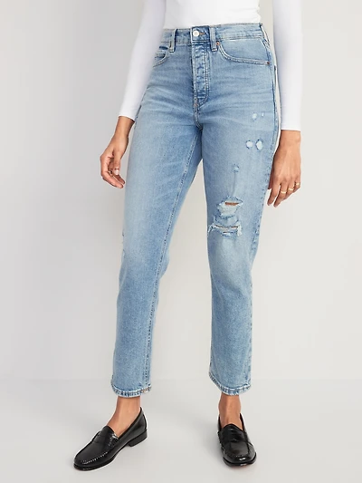 Curvy Extra High-Waisted Button-Fly Straight Jeans