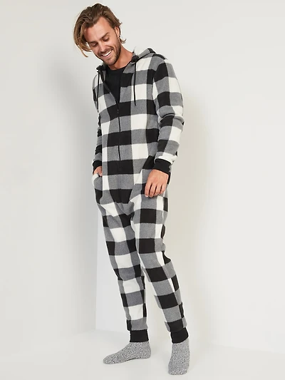 Gender-Neutral Matching Print Microfleece One-Piece Pajamas for Adults