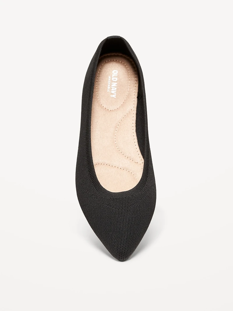 Soft-Knit Pointed-Toe Ballet Flats